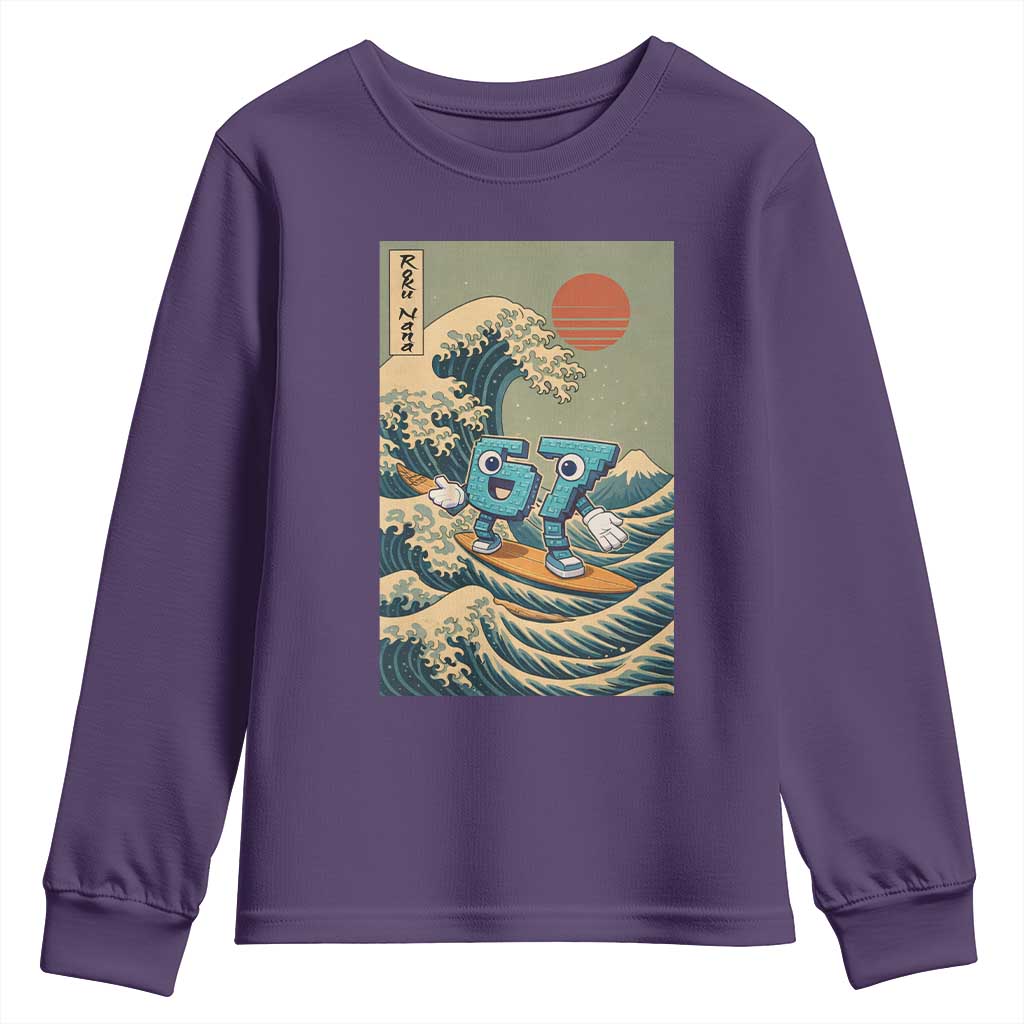 67 Surfing Japanese Youth Sweatshirt Funny Great Wave Off Kanagawa Six Seven Brainrot Meme - Wonder Print Shop