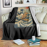 Capybara Surfing Japanese Throw Blanket Vintage Great Wave Off Kanagawa Anime Kawaii - Wonder Print Shop