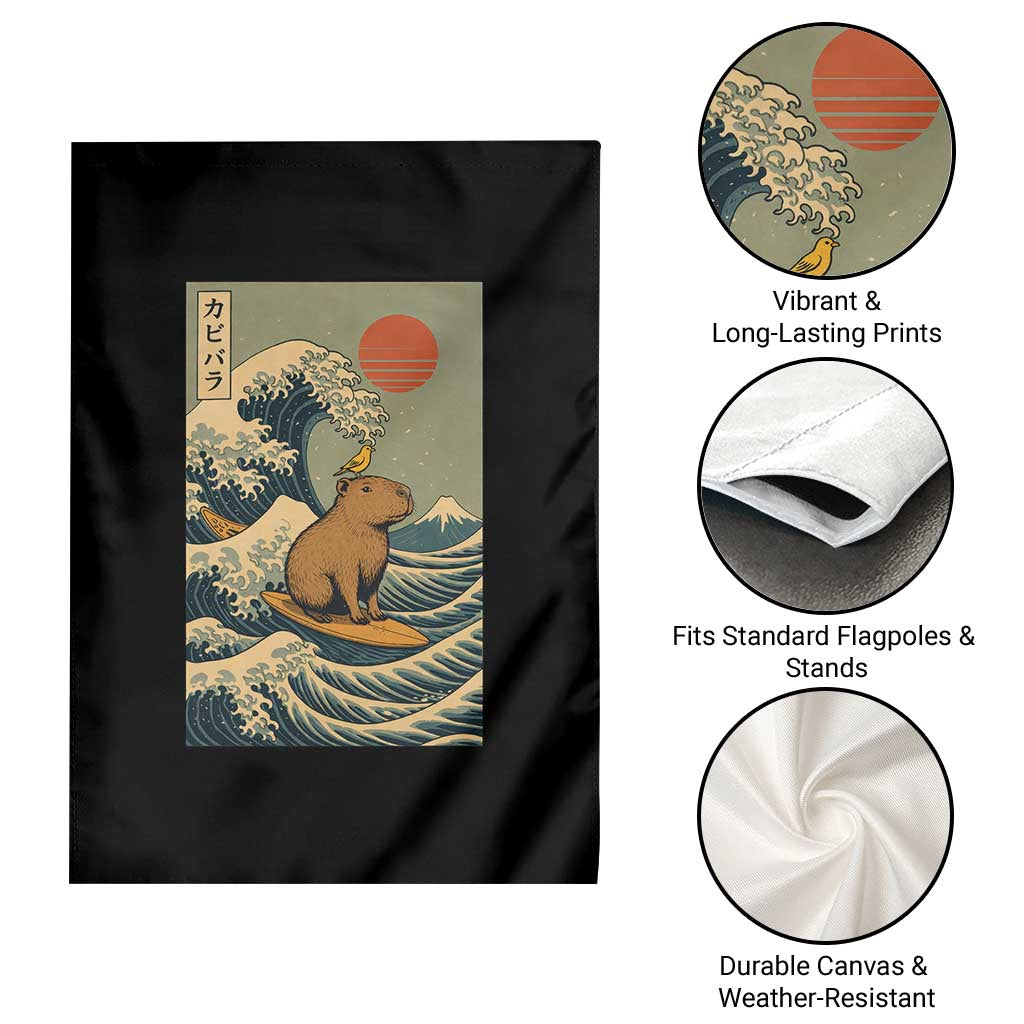 Capybara Surfing Japanese Garden Flag Vintage Great Wave Off Kanagawa Anime Kawaii - Wonder Print Shop