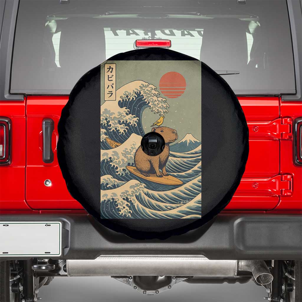 Capybara Surfing Japanese Spare Tire Cover Vintage Great Wave Off Kanagawa Anime Kawaii - Wonder Print Shop