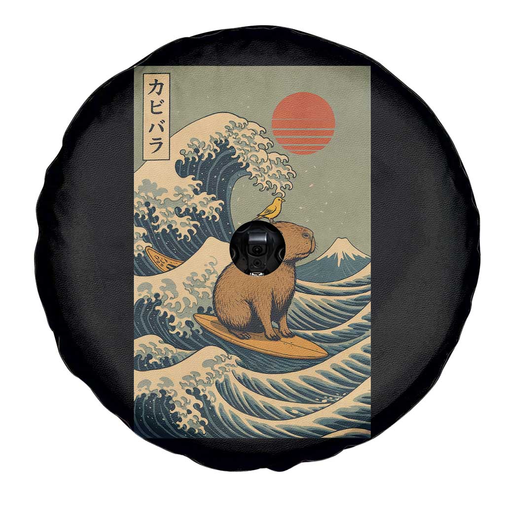 Capybara Surfing Japanese Spare Tire Cover Vintage Great Wave Off Kanagawa Anime Kawaii - Wonder Print Shop