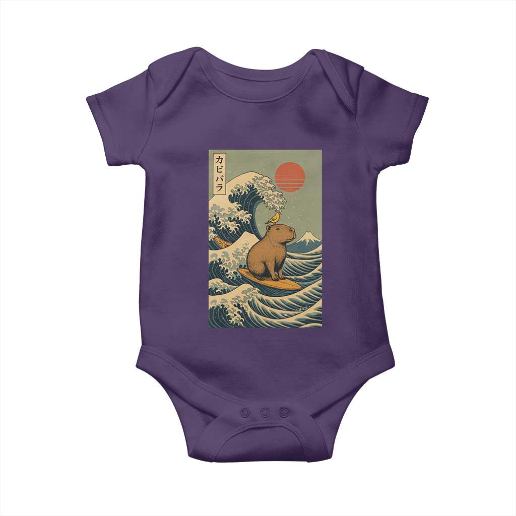 Capybara Surfing Japanese Baby Onesie Vintage Great Wave Off Kanagawa Anime Kawaii - Wonder Print Shop