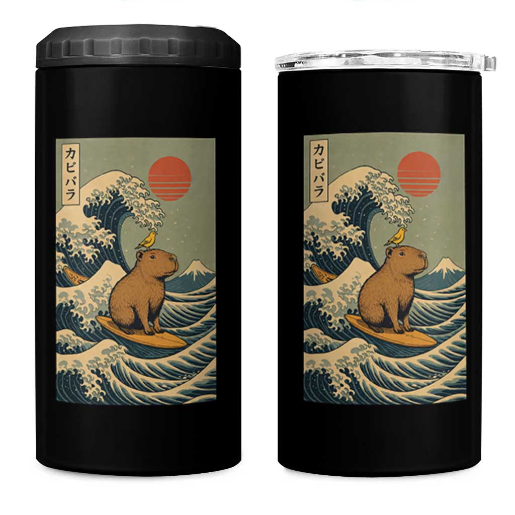 Capybara Surfing Japanese 4 in 1 Can Cooler Tumbler Vintage Great Wave Off Kanagawa Anime Kawaii - Wonder Print Shop