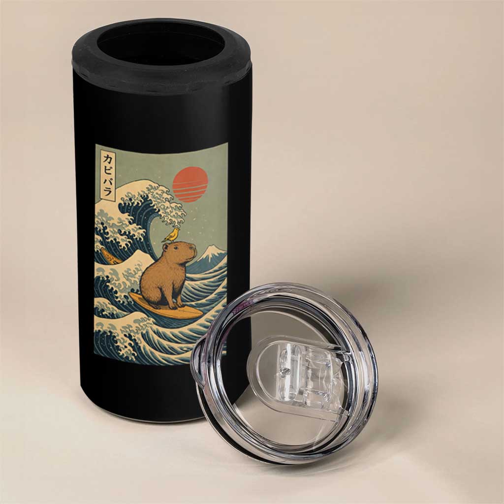 Capybara Surfing Japanese 4 in 1 Can Cooler Tumbler Vintage Great Wave Off Kanagawa Anime Kawaii - Wonder Print Shop