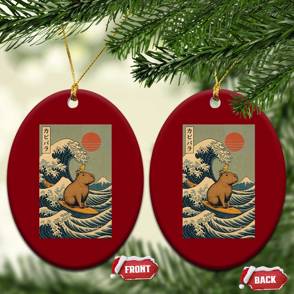 Capybara Surfing Japanese Ceramic Ornament Vintage Great Wave Off Kanagawa Anime Kawaii - Wonder Print Shop