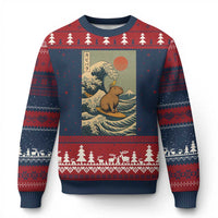 Capybara Surfing Japanese Ugly Christmas Sweater Vintage Great Wave Off Kanagawa Anime Kawaii - Wonder Print Shop
