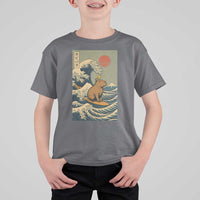 Capybara Surfing Japanese T Shirt For Kid Vintage Great Wave Off Kanagawa Anime Kawaii - Wonder Print Shop