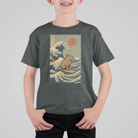 Capybara Surfing Japanese T Shirt For Kid Vintage Great Wave Off Kanagawa Anime Kawaii - Wonder Print Shop