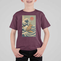 Capybara Surfing Japanese T Shirt For Kid Vintage Great Wave Off Kanagawa Anime Kawaii - Wonder Print Shop