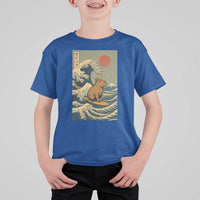 Capybara Surfing Japanese T Shirt For Kid Vintage Great Wave Off Kanagawa Anime Kawaii - Wonder Print Shop