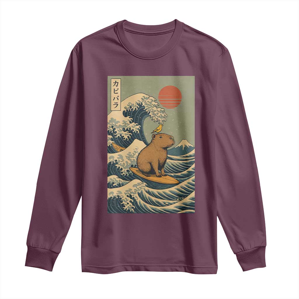 Capybara Surfing Japanese Long Sleeve Shirt Vintage Great Wave Off Kanagawa Anime Kawaii - Wonder Print Shop