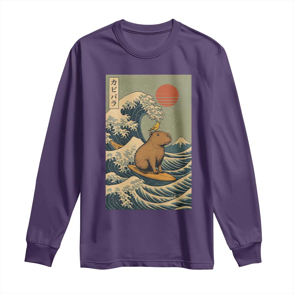 Capybara Surfing Japanese Long Sleeve Shirt Vintage Great Wave Off Kanagawa Anime Kawaii - Wonder Print Shop