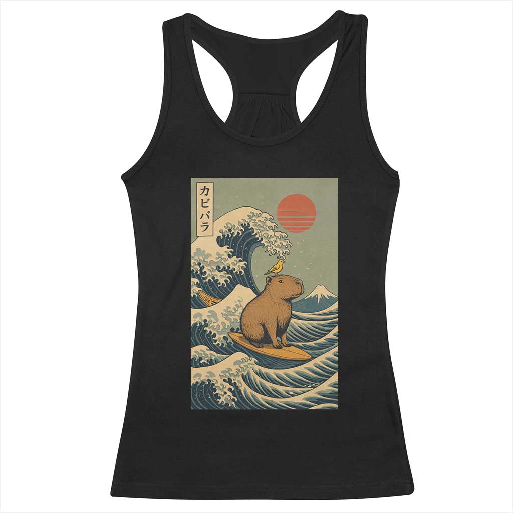 Capybara Surfing Japanese Racerback Tank Top Vintage Great Wave Off Kanagawa Anime Kawaii - Wonder Print Shop