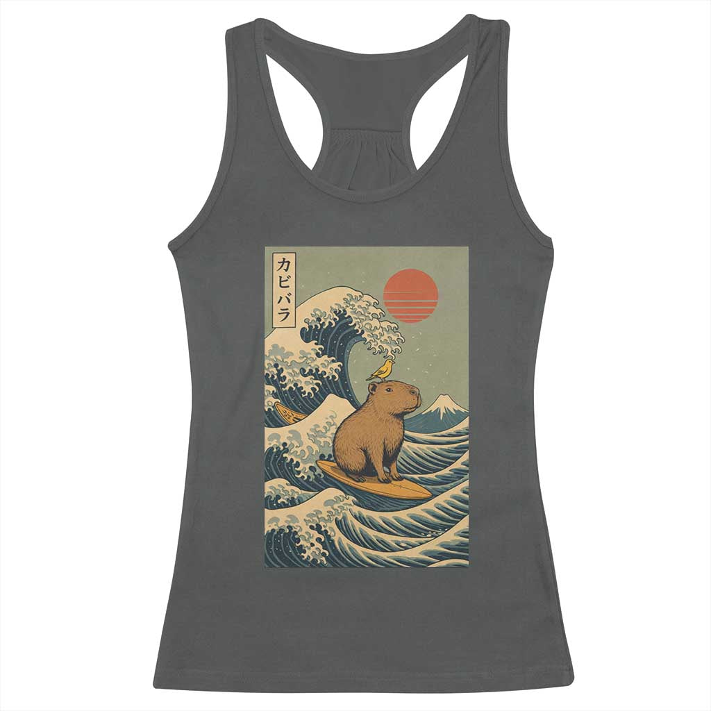 Capybara Surfing Japanese Racerback Tank Top Vintage Great Wave Off Kanagawa Anime Kawaii - Wonder Print Shop