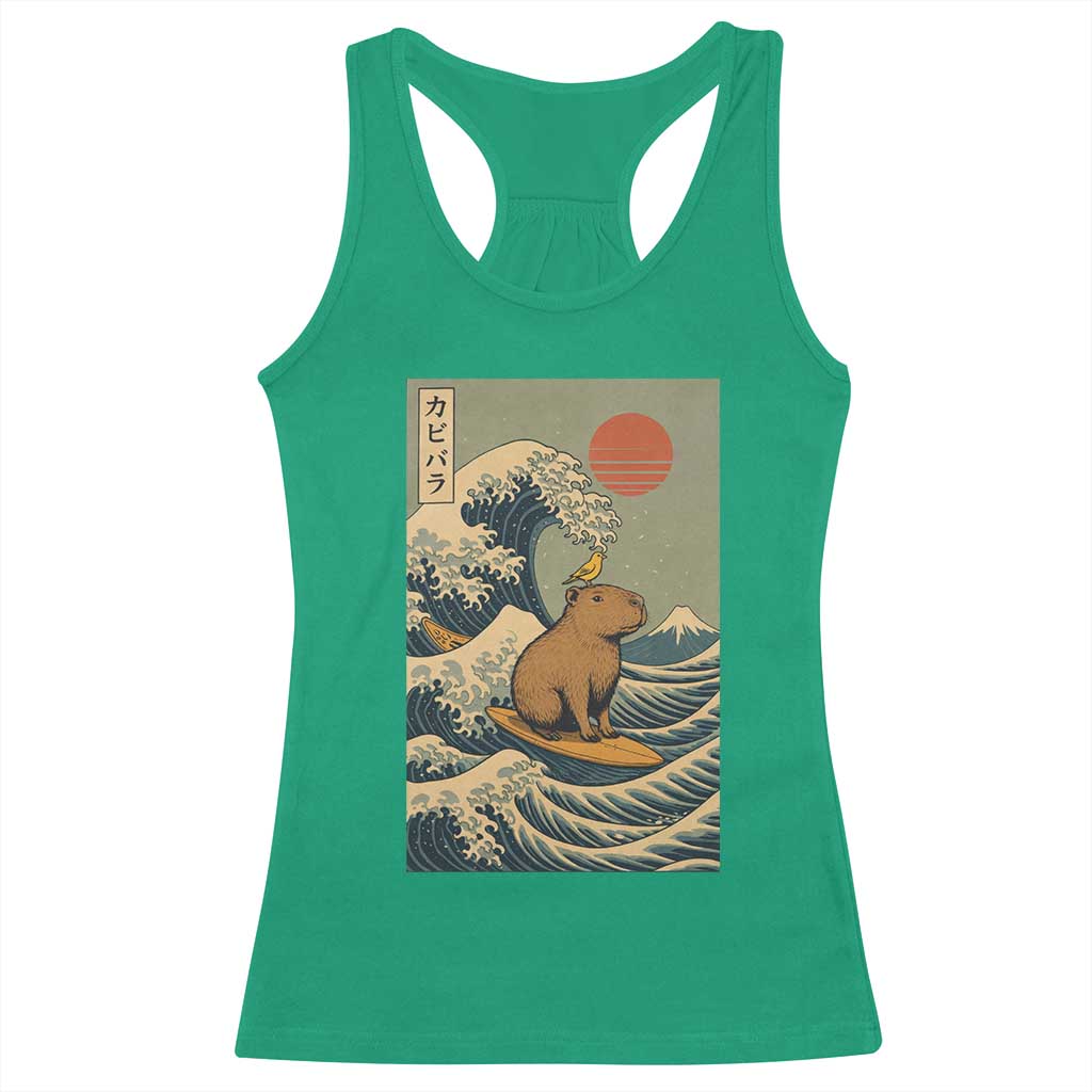 Capybara Surfing Japanese Racerback Tank Top Vintage Great Wave Off Kanagawa Anime Kawaii - Wonder Print Shop