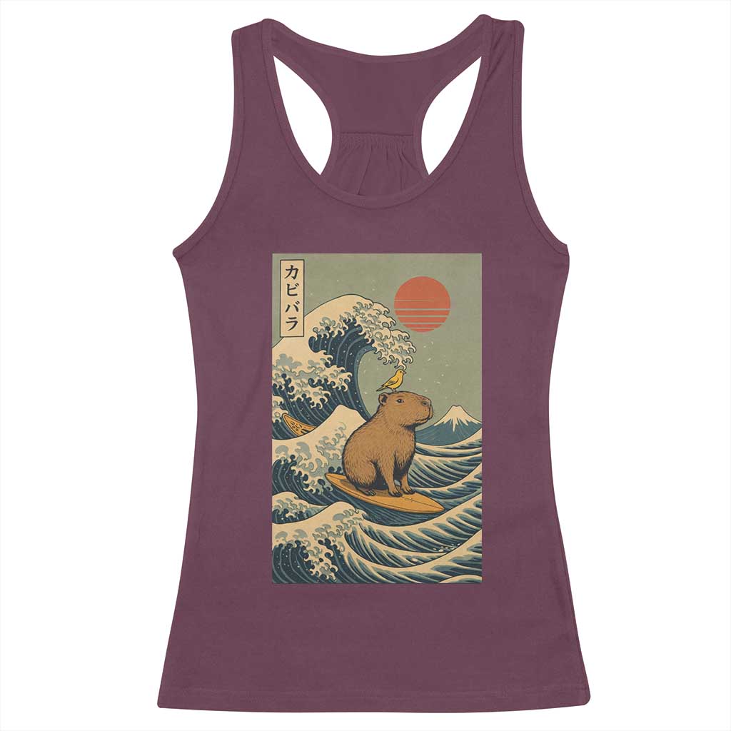 Capybara Surfing Japanese Racerback Tank Top Vintage Great Wave Off Kanagawa Anime Kawaii - Wonder Print Shop