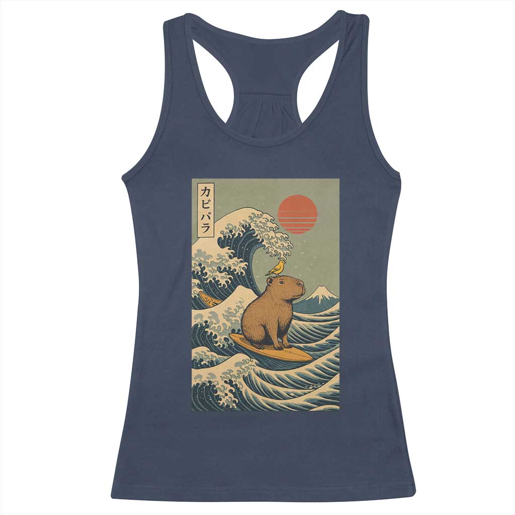 Capybara Surfing Japanese Racerback Tank Top Vintage Great Wave Off Kanagawa Anime Kawaii - Wonder Print Shop