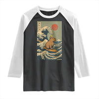 Capybara Surfing Japanese Raglan Shirt Vintage Great Wave Off Kanagawa Anime Kawaii - Wonder Print Shop