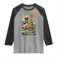 Capybara Surfing Japanese Raglan Shirt Vintage Great Wave Off Kanagawa Anime Kawaii - Wonder Print Shop