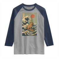 Capybara Surfing Japanese Raglan Shirt Vintage Great Wave Off Kanagawa Anime Kawaii - Wonder Print Shop