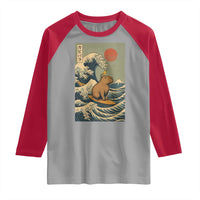 Capybara Surfing Japanese Raglan Shirt Vintage Great Wave Off Kanagawa Anime Kawaii - Wonder Print Shop