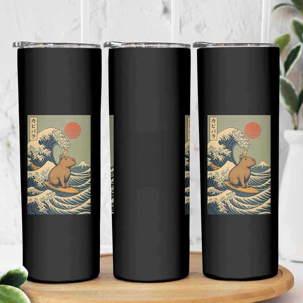 Capybara Surfing Japanese Skinny Tumbler Vintage Great Wave Off Kanagawa Anime Kawaii - Wonder Print Shop