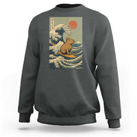 Capybara Surfing Japanese Sweatshirt Vintage Great Wave Off Kanagawa Anime Kawaii - Wonder Print Shop