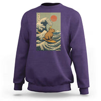 Capybara Surfing Japanese Sweatshirt Vintage Great Wave Off Kanagawa Anime Kawaii - Wonder Print Shop