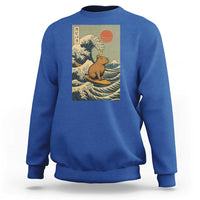 Capybara Surfing Japanese Sweatshirt Vintage Great Wave Off Kanagawa Anime Kawaii - Wonder Print Shop