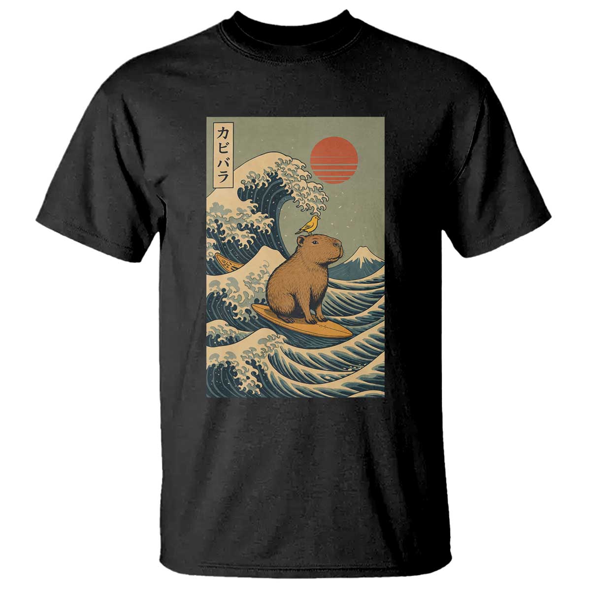 Capybara Surfing Japanese T Shirt Vintage Great Wave Off Kanagawa Anime Kawaii - Wonder Print Shop