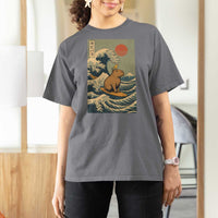 Capybara Surfing Japanese T Shirt For Women Vintage Great Wave Off Kanagawa Anime Kawaii - Wonder Print Shop