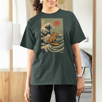 Capybara Surfing Japanese T Shirt For Women Vintage Great Wave Off Kanagawa Anime Kawaii - Wonder Print Shop