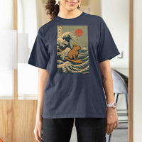 Capybara Surfing Japanese T Shirt For Women Vintage Great Wave Off Kanagawa Anime Kawaii - Wonder Print Shop