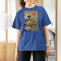Capybara Surfing Japanese T Shirt For Women Vintage Great Wave Off Kanagawa Anime Kawaii - Wonder Print Shop
