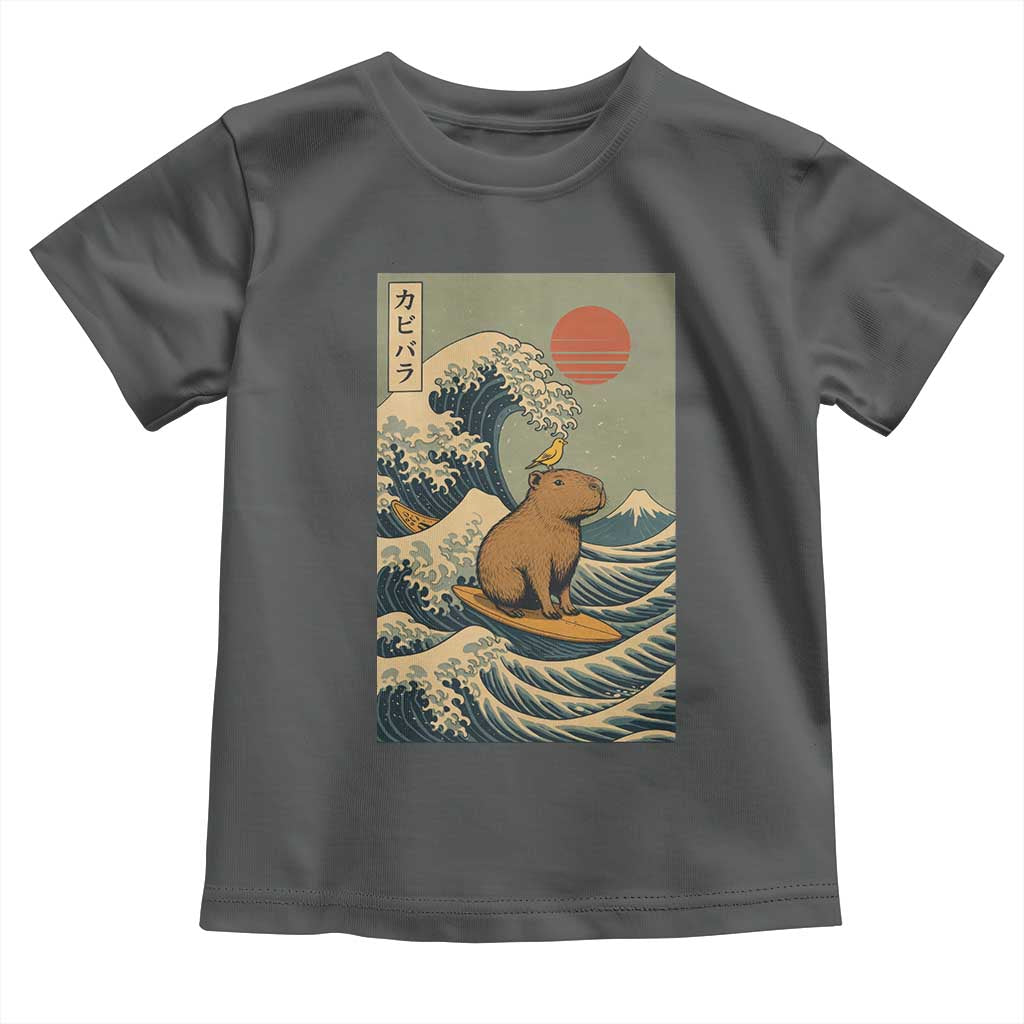 Capybara Surfing Japanese Toddler T Shirt Vintage Great Wave Off Kanagawa Anime Kawaii - Wonder Print Shop
