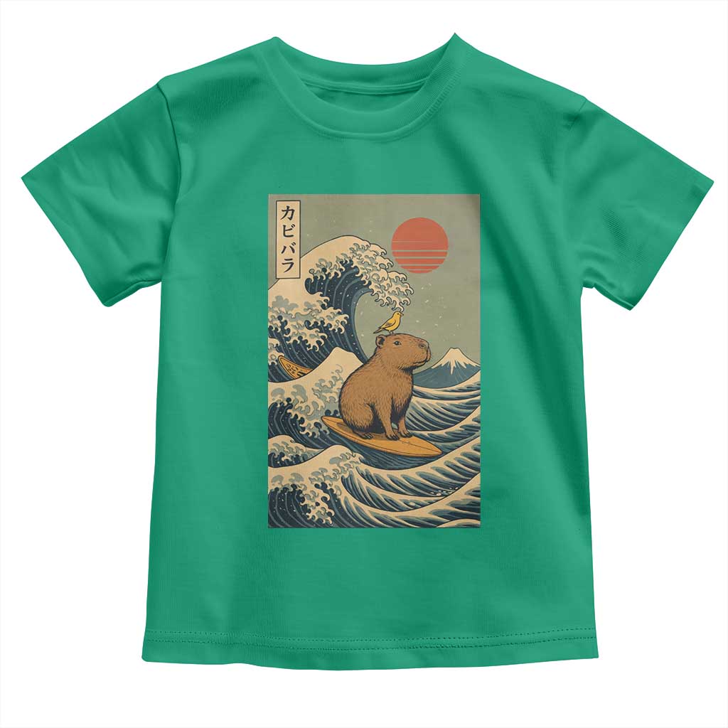 Capybara Surfing Japanese Toddler T Shirt Vintage Great Wave Off Kanagawa Anime Kawaii - Wonder Print Shop
