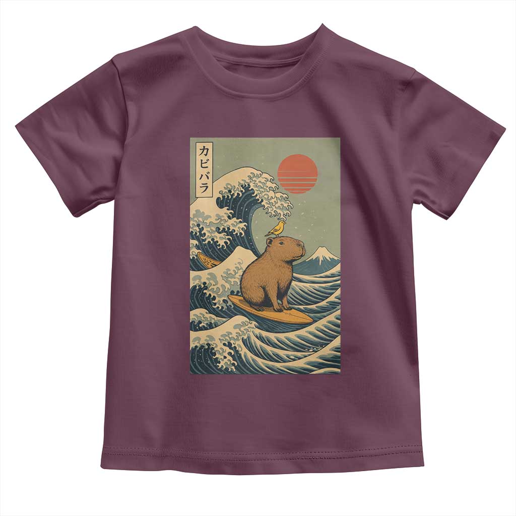 Capybara Surfing Japanese Toddler T Shirt Vintage Great Wave Off Kanagawa Anime Kawaii - Wonder Print Shop