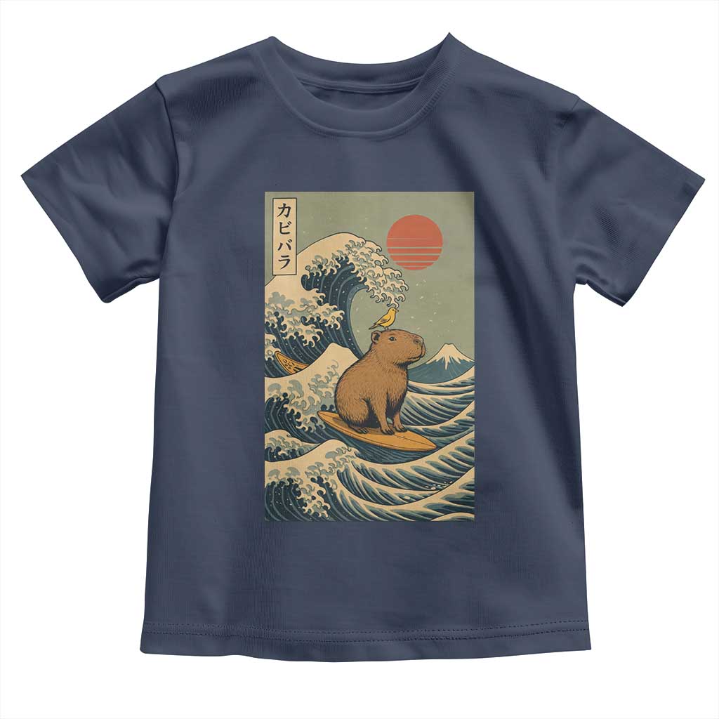 Capybara Surfing Japanese Toddler T Shirt Vintage Great Wave Off Kanagawa Anime Kawaii - Wonder Print Shop