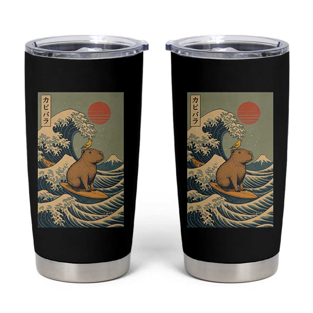 Capybara Surfing Japanese Tumbler Cup Vintage Great Wave Off Kanagawa Anime Kawaii - Wonder Print Shop