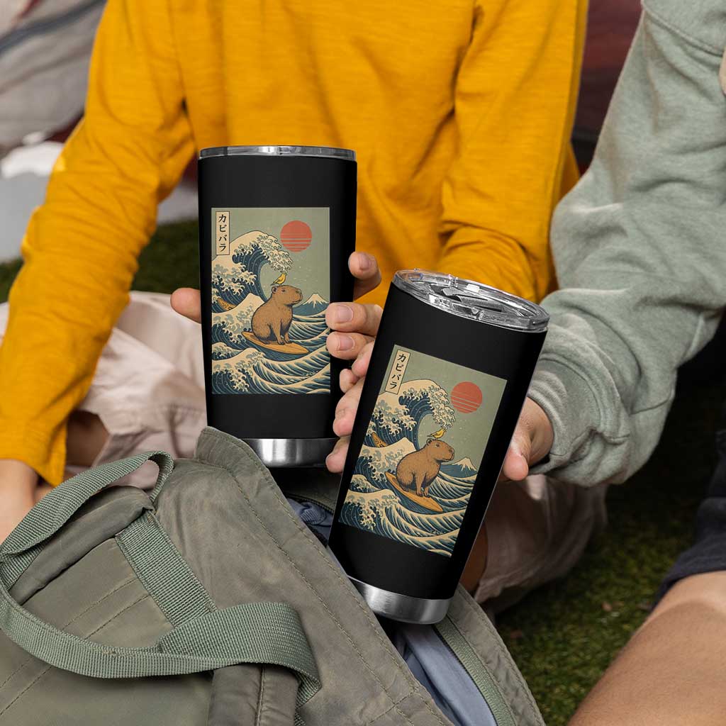 Capybara Surfing Japanese Tumbler Cup Vintage Great Wave Off Kanagawa Anime Kawaii - Wonder Print Shop