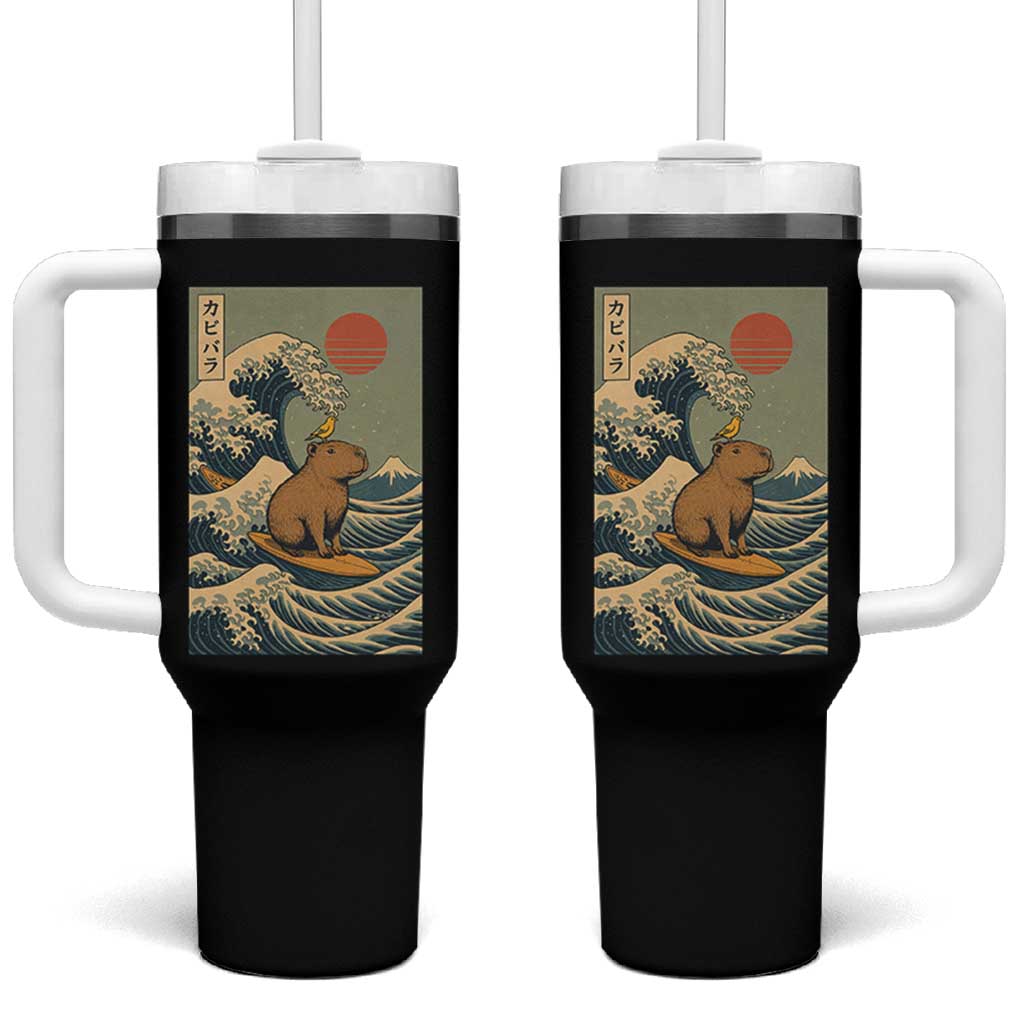 Capybara Surfing Japanese Tumbler With Handle Vintage Great Wave Off Kanagawa Anime Kawaii - Wonder Print Shop