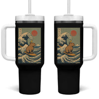 Capybara Surfing Japanese Tumbler With Handle Vintage Great Wave Off Kanagawa Anime Kawaii - Wonder Print Shop