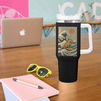 Capybara Surfing Japanese Tumbler With Handle Vintage Great Wave Off Kanagawa Anime Kawaii - Wonder Print Shop