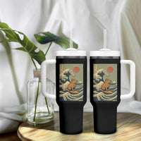Capybara Surfing Japanese Tumbler With Handle Vintage Great Wave Off Kanagawa Anime Kawaii - Wonder Print Shop