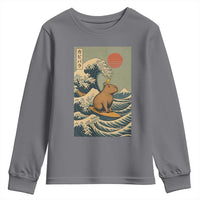 Capybara Surfing Japanese Youth Sweatshirt Vintage Great Wave Off Kanagawa Anime Kawaii - Wonder Print Shop
