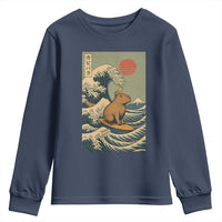 Capybara Surfing Japanese Youth Sweatshirt Vintage Great Wave Off Kanagawa Anime Kawaii - Wonder Print Shop