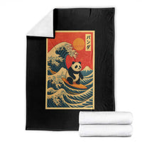 Panda Surfing Japanese Throw Blanket Vintage Great Wave Off Kanagawa Anime Kawaii - Wonder Print Shop