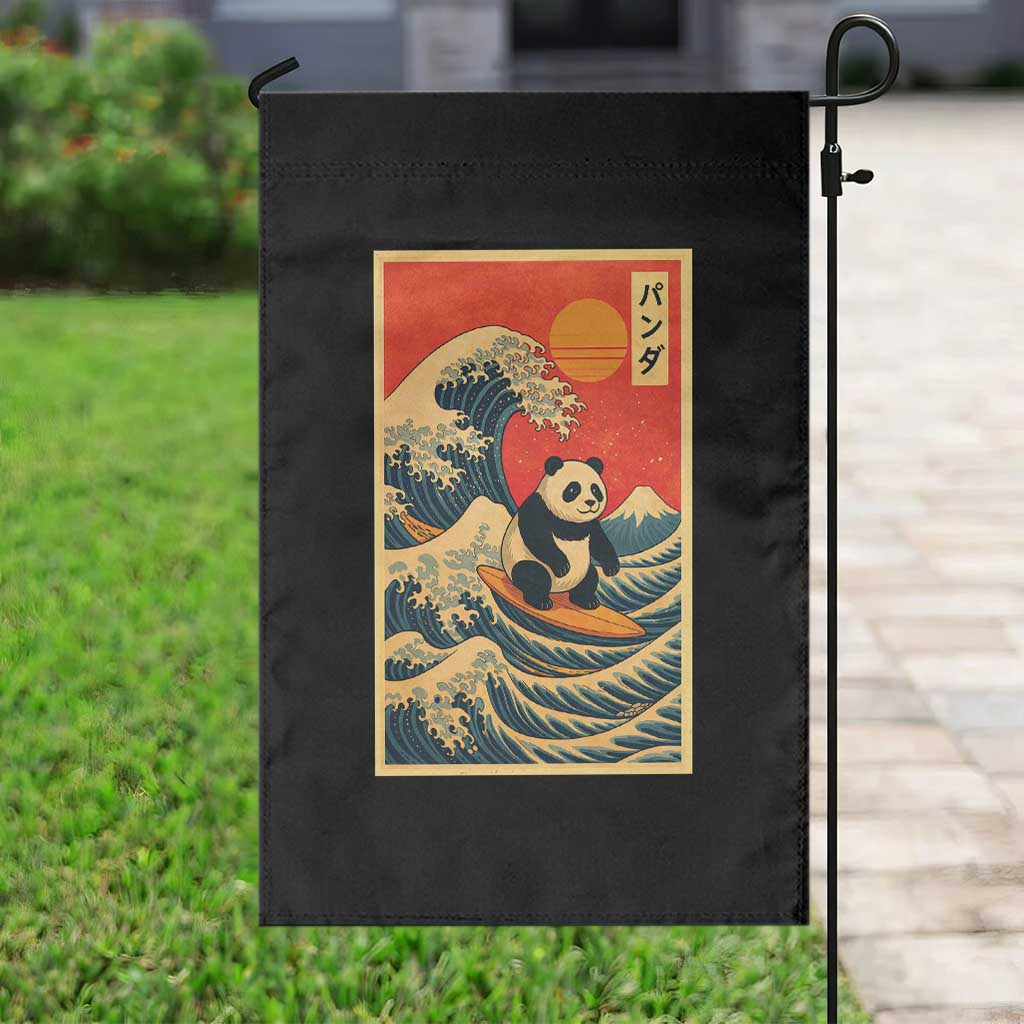 Panda Surfing Japanese Garden Flag Vintage Great Wave Off Kanagawa Anime Kawaii - Wonder Print Shop