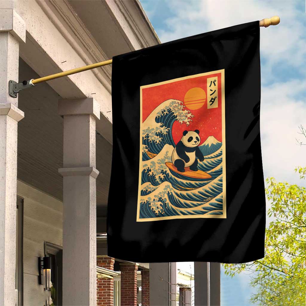 Panda Surfing Japanese Garden Flag Vintage Great Wave Off Kanagawa Anime Kawaii - Wonder Print Shop
