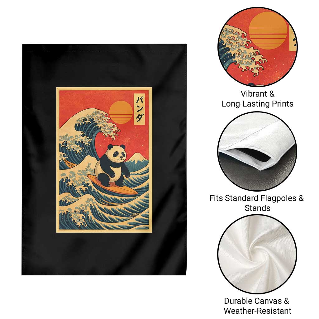 Panda Surfing Japanese Garden Flag Vintage Great Wave Off Kanagawa Anime Kawaii - Wonder Print Shop